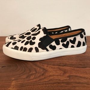 J Crew Snow Leopard Calf Hair Slip On Sneakers